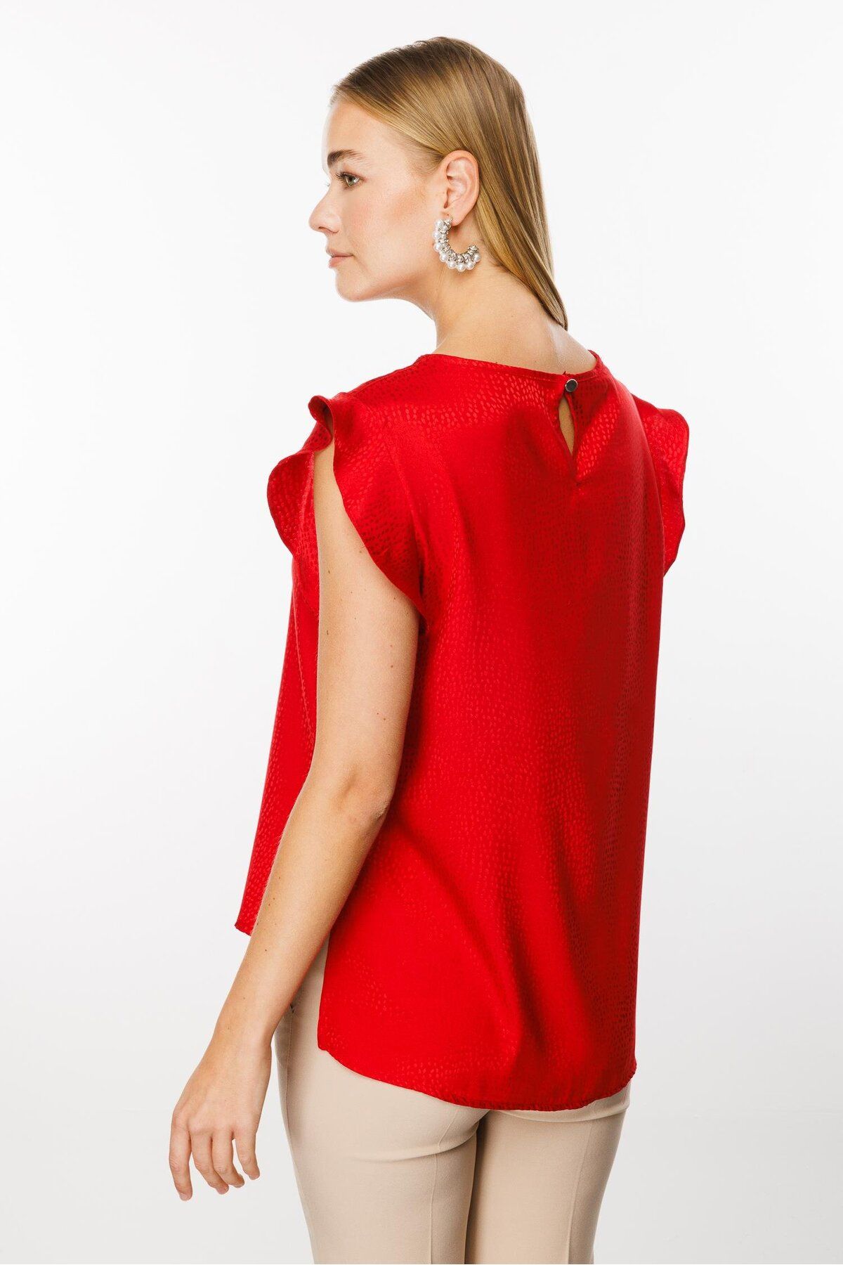 Moda İlgi-Red Modailgi Flounce Jacquard Blouse 4