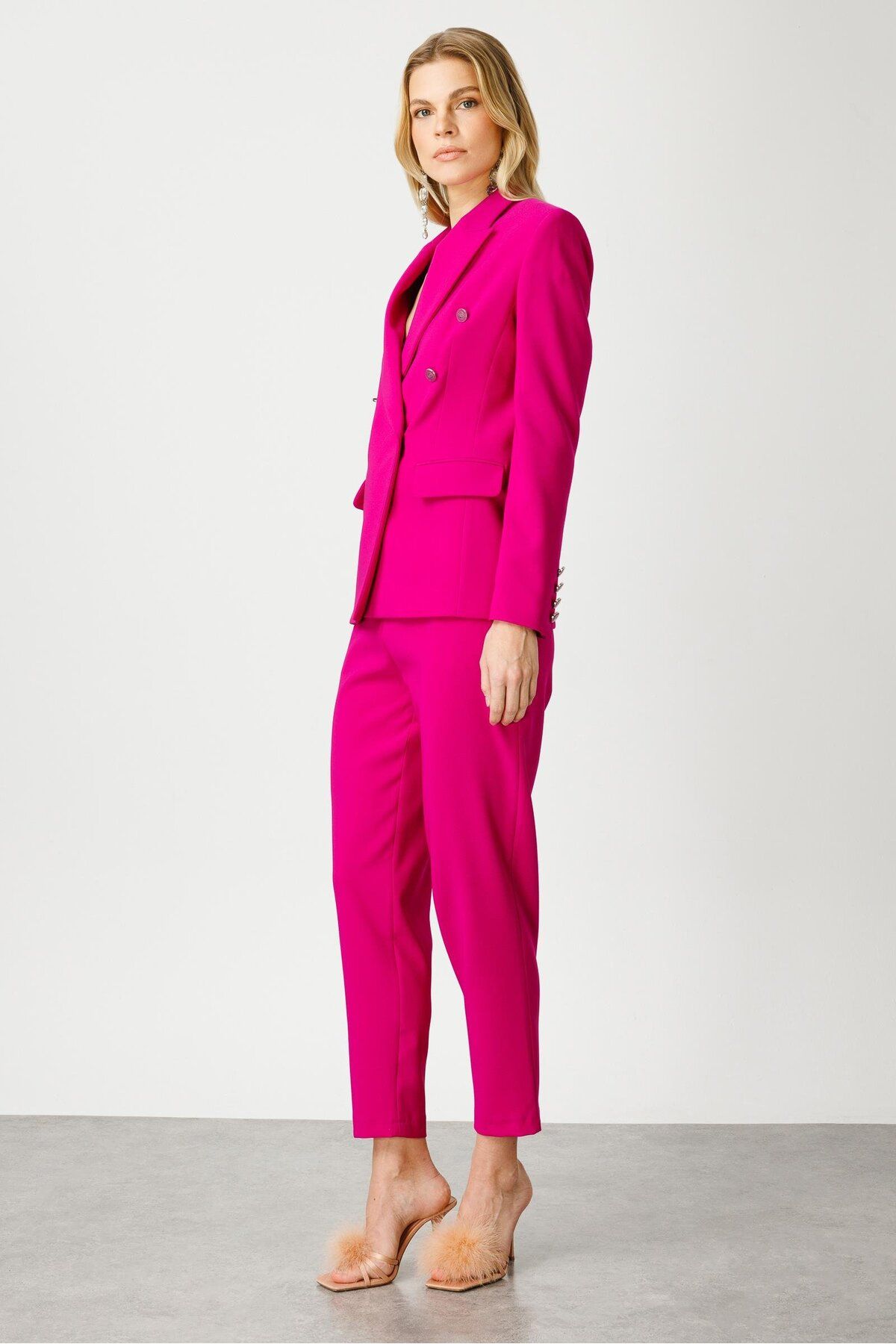 Moda İlgi-Fuchsia Modailgi Double Breasted Half Lined Blazer Jacket 4