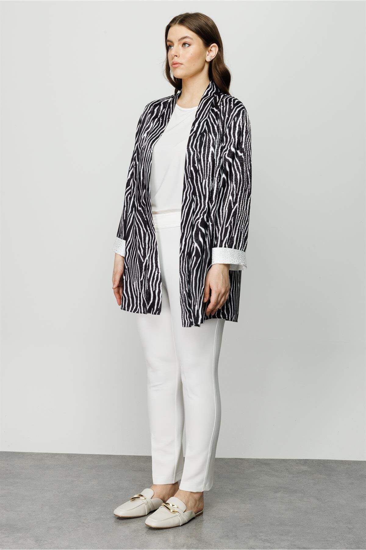 Moda İlgi-Modailgi Zebra Pattern Double Short Tunic Black 4