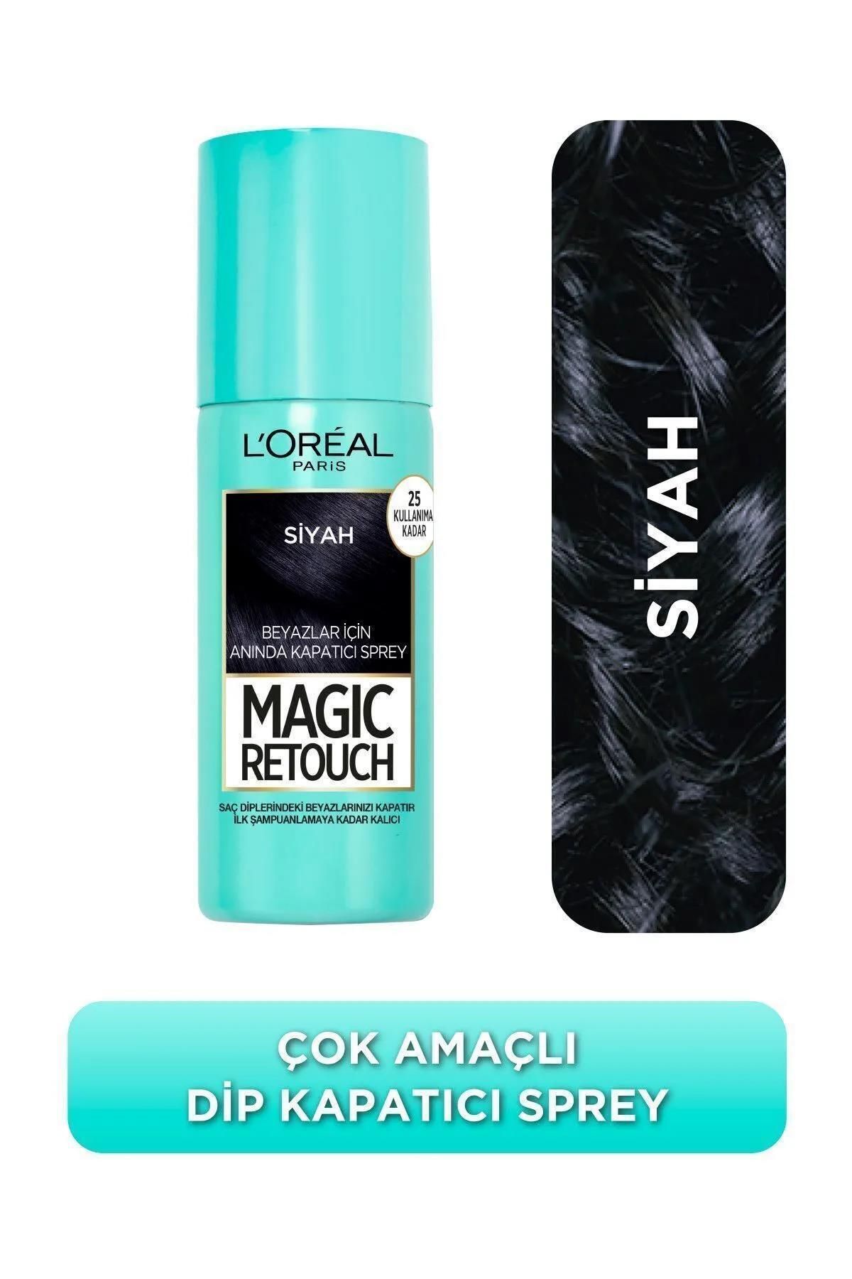 L'Oreal Paris Magic Retouch Beyaz Saçlar İçin Kapatıcı Siyah Saç Spreyi 75 Ml