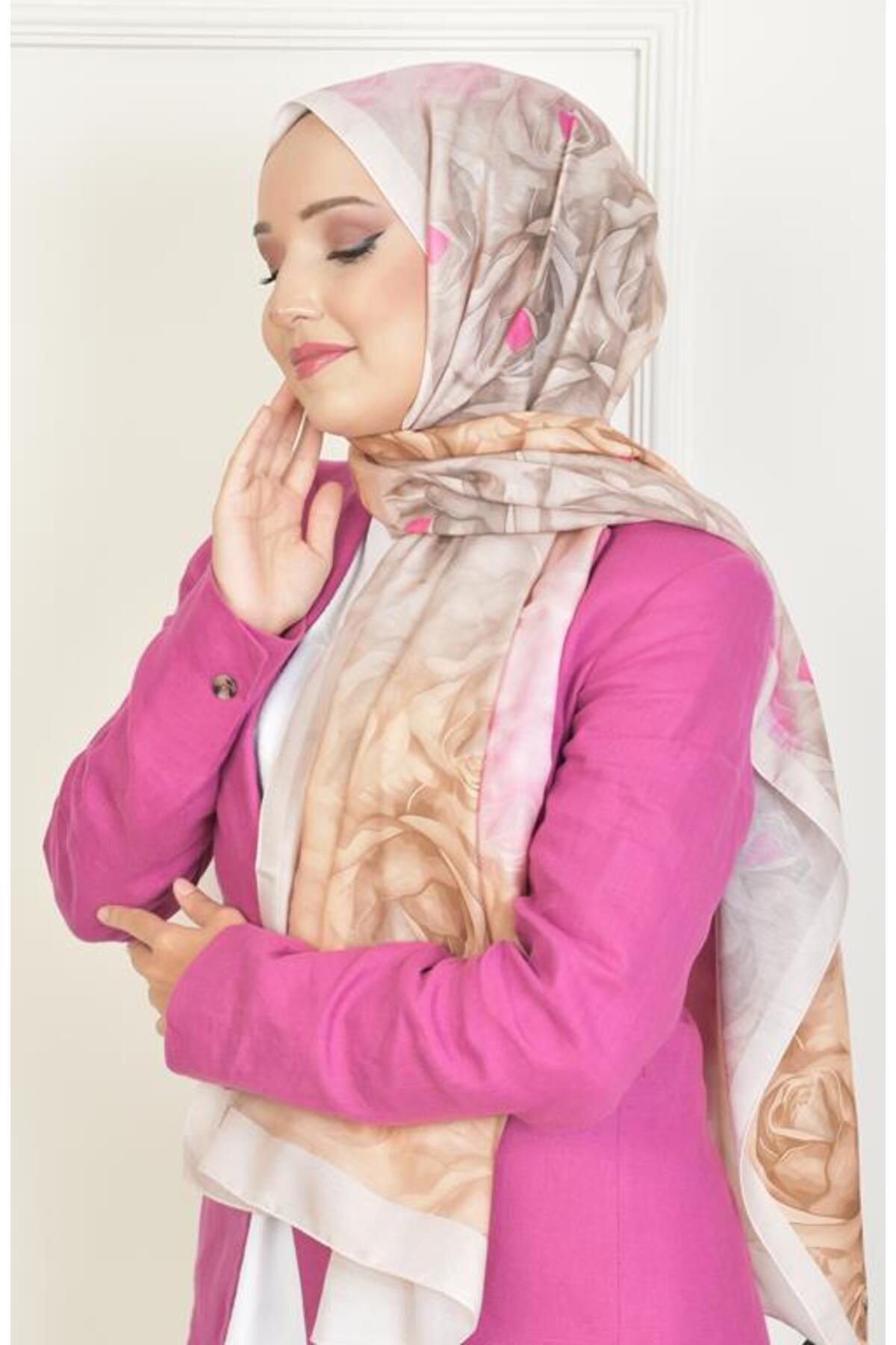 BURDEN IPEK-Beige Colored Rosebud Soft Cotton Patterned Shawl 2