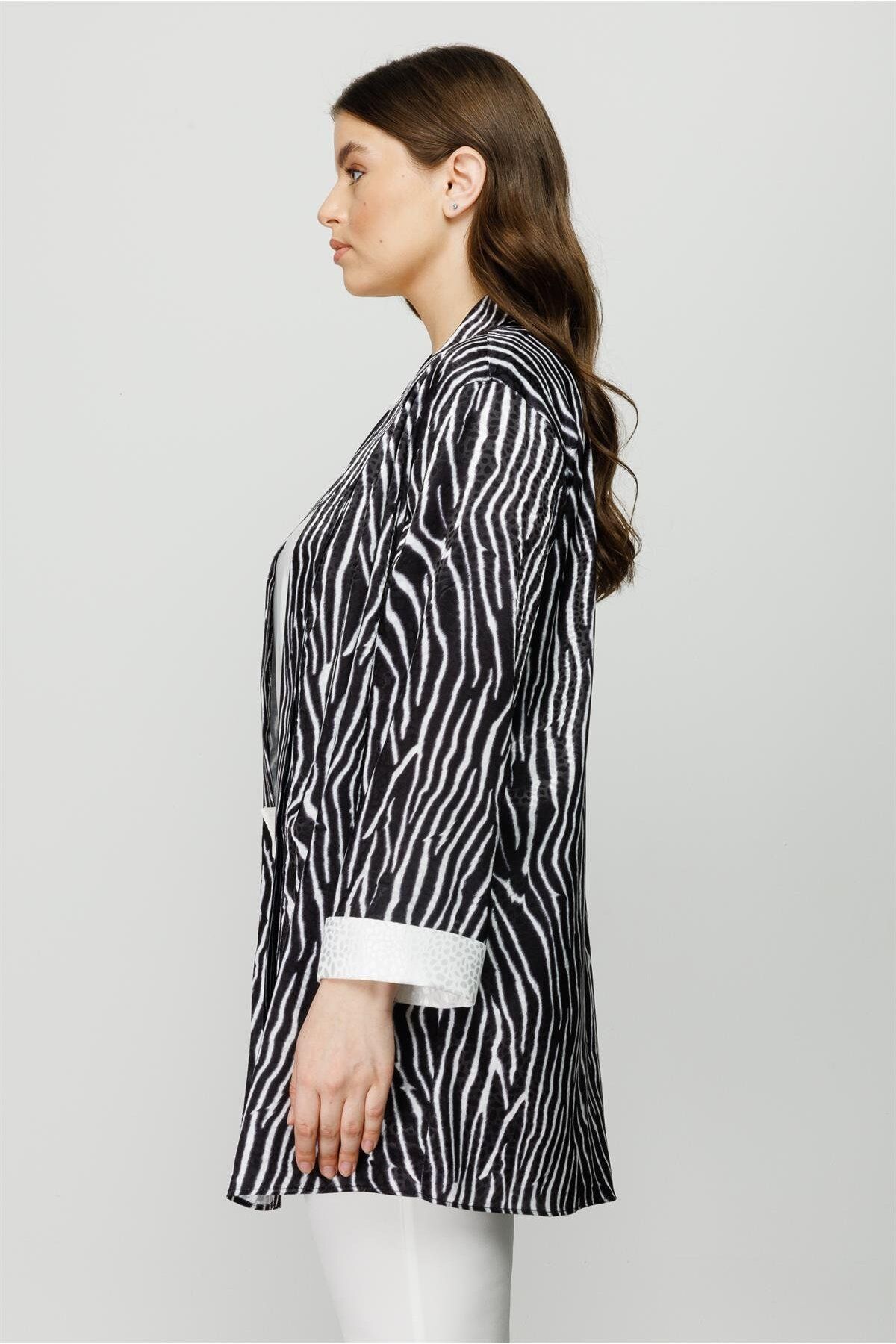 Moda İlgi-Modailgi Zebra Pattern Double Short Tunic Black 5