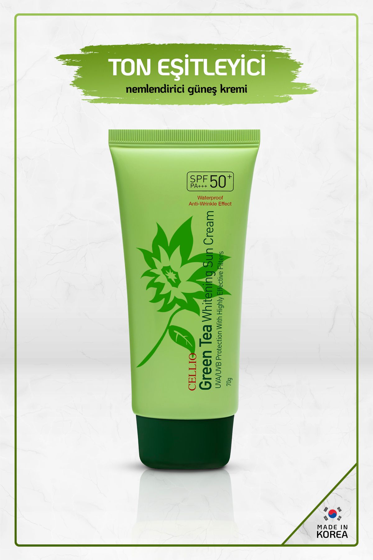 DR. CELLIO Green Tea Içeren Yatıştırıcı Leke Ve Akne Karşıtı Spf50 Yeşil Çay Özlü Kore Güneş Koruyucu Krem