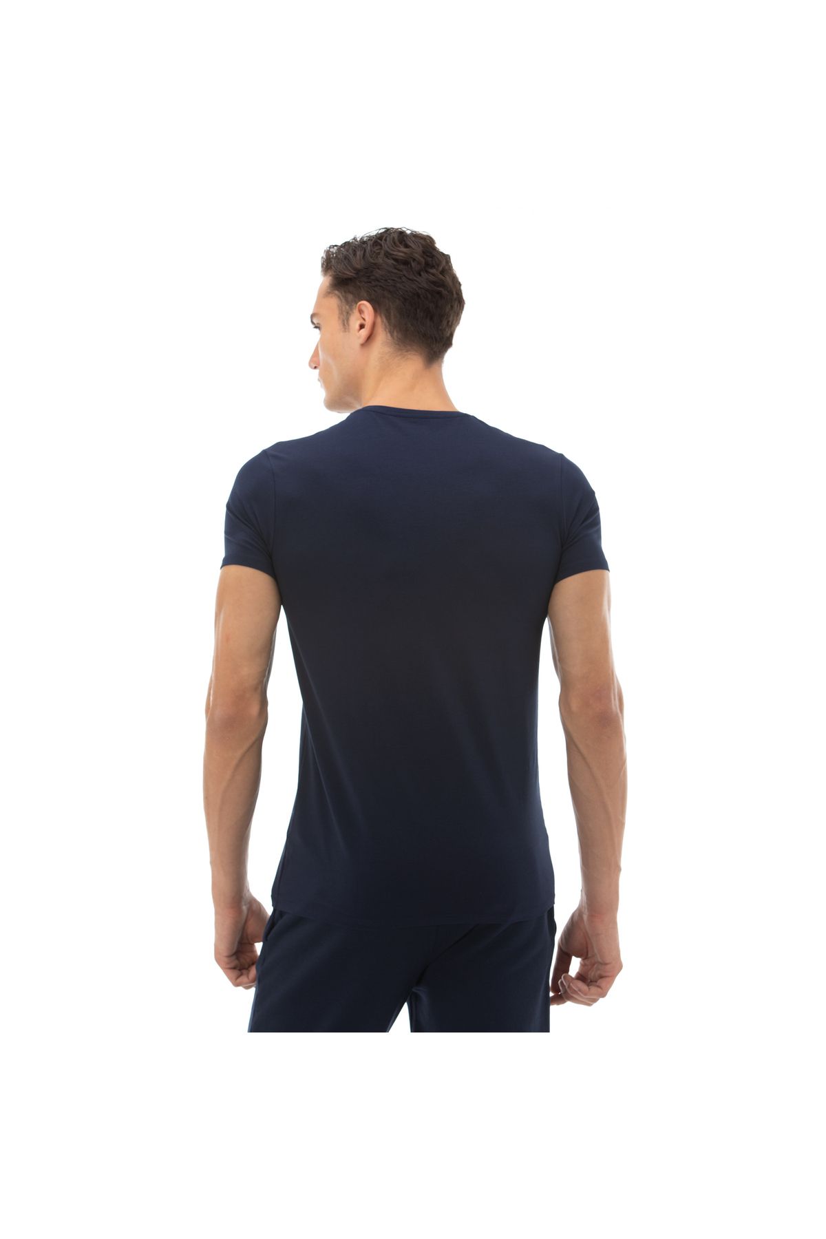 تی شرت آبی مردانه Slim Fit V Yaka Navy Blue Lacoste