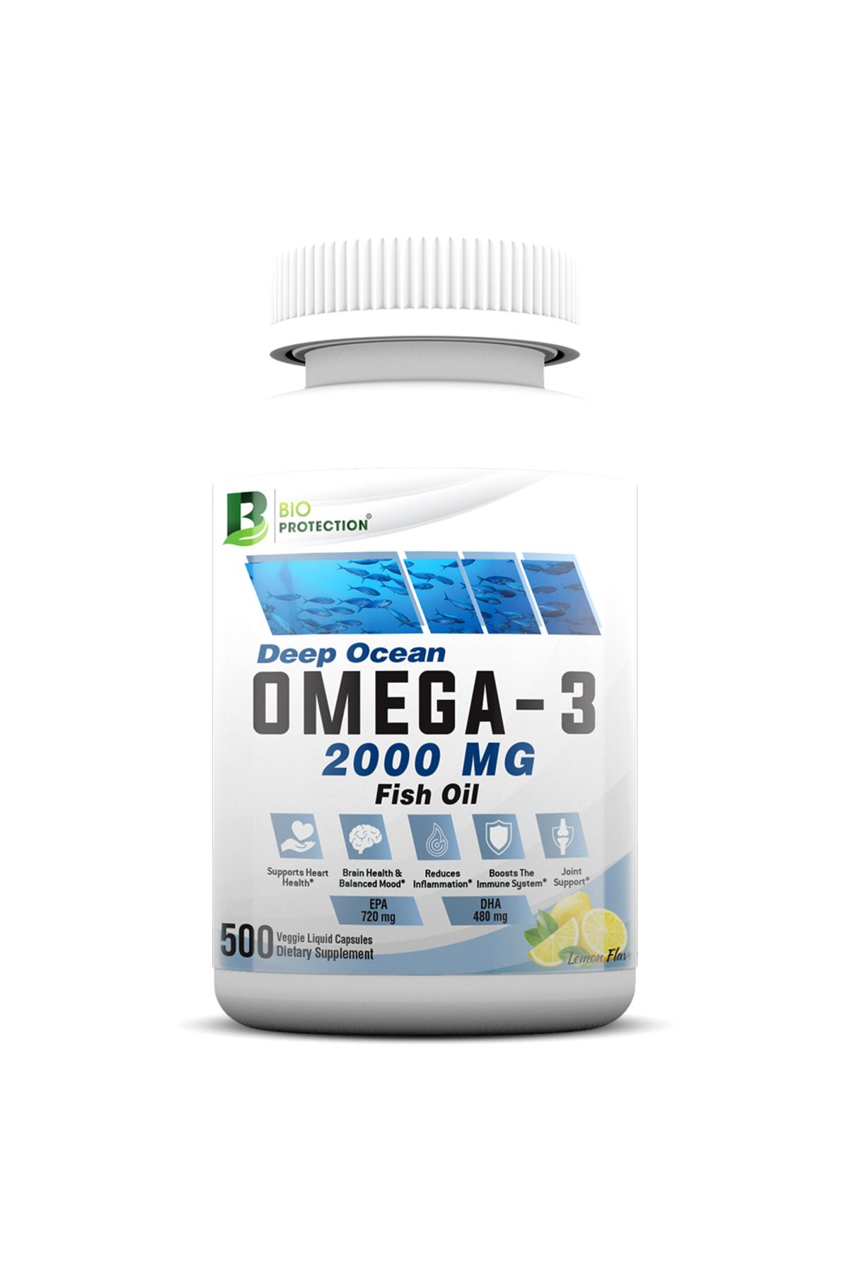 BIO PROTECTION-Omega 3 Fish Oil, 500 Veggie Liquid Capsules, 2000 mg 1
