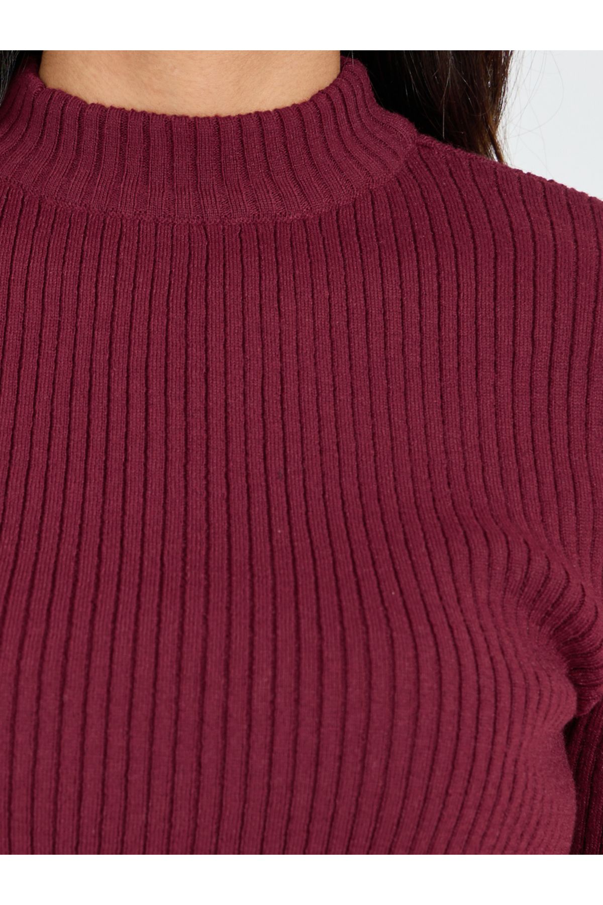 Styli-Ribbed Fitted Regular Length High Neck Sweater 4