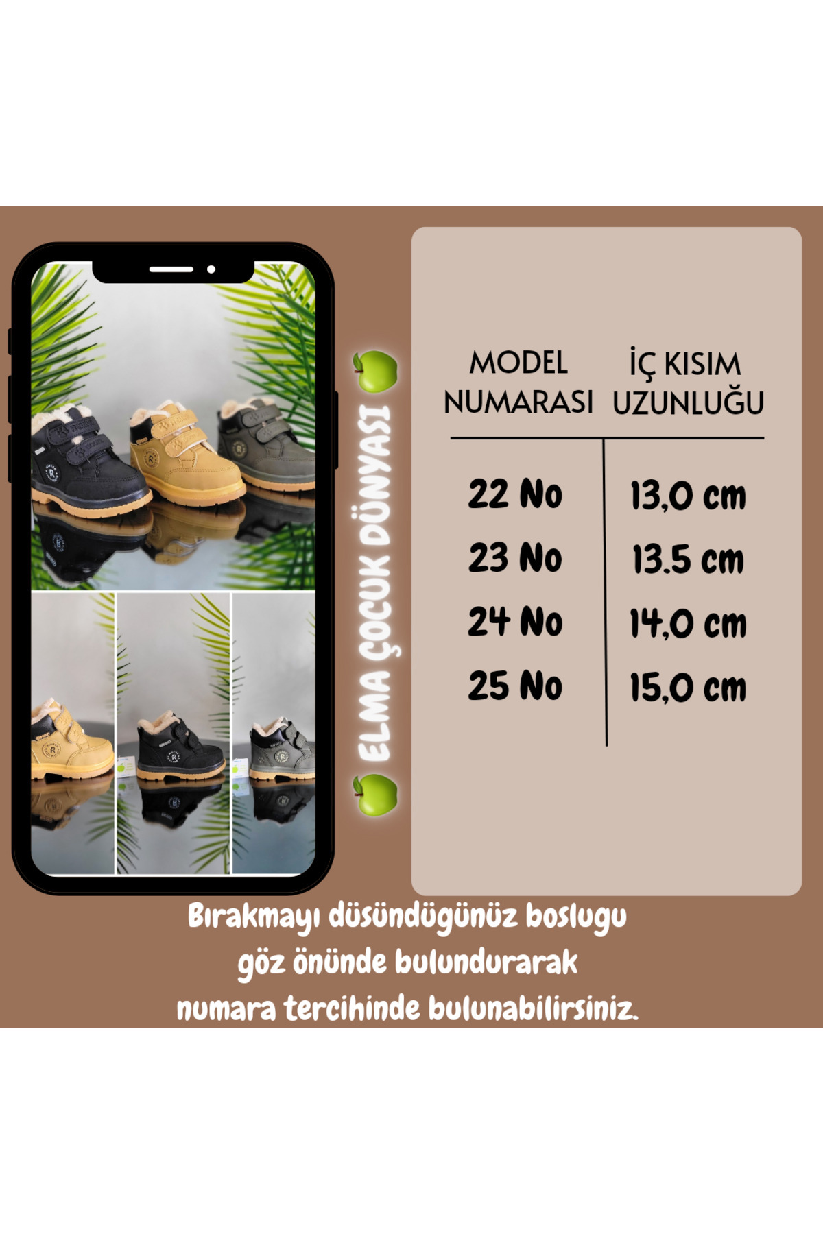 Elma Çocuk Water Resistant Anatomical Baby Kids Winter Snow Rain Boots