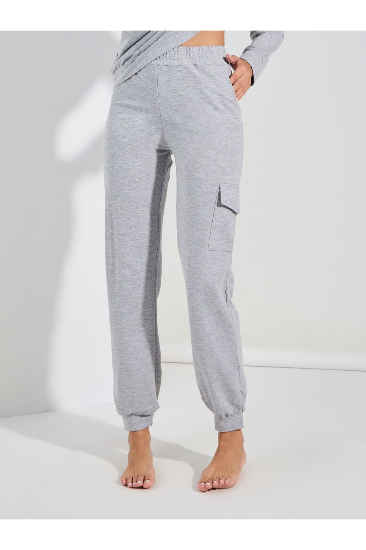 Styli-Solid Long Sleeves Pocket Top & Joggers Lounge Set 4