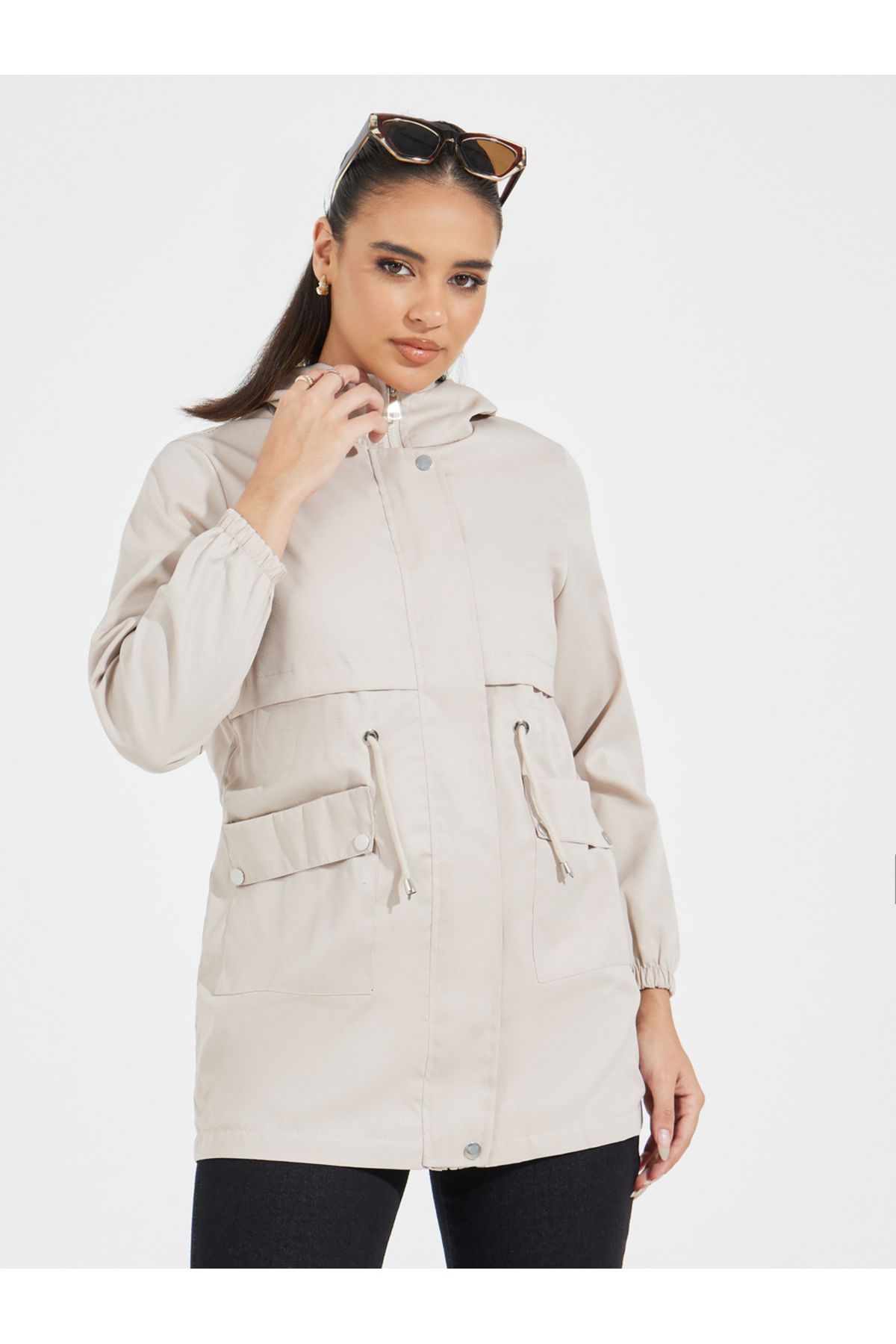 Styli-Regular Fit Longline Utility Jacket with String 3