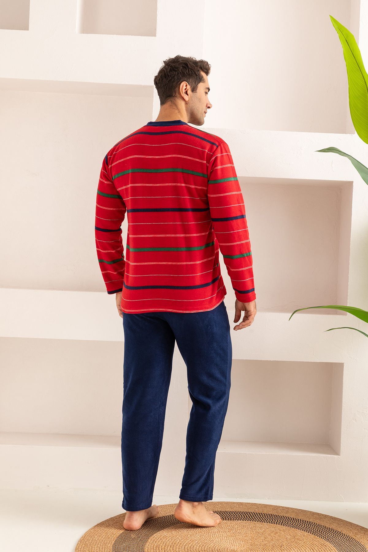 nisaNCa-Men's Striped Fleece Pajama Set 6