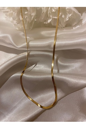 Anetta Jewelry Gold Altın Renk Yassı İtalyan(3mm)Kararmaz Çelik Kolye( 40 cm ...