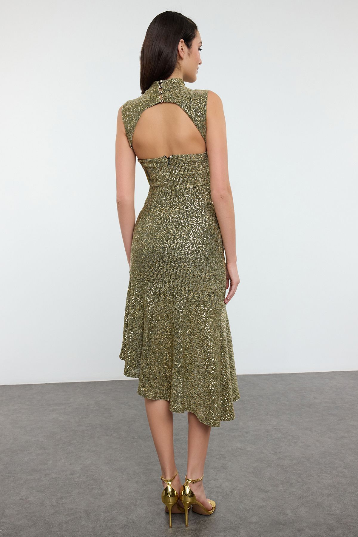 Trendyol Collection-Gold Midi Dress with Knitted Sequins - Tpraw25El00121 5