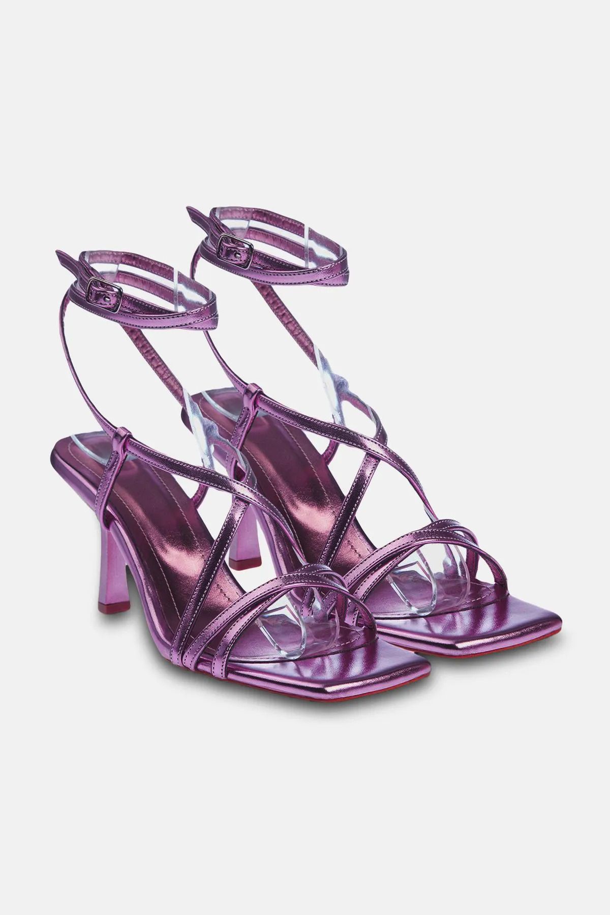 TRENDYOL SHOES Różowe Metaliczne Paski Na Kostce Damskie Sandały Na Obcasie - Takss24to00001 Kobieta - 40