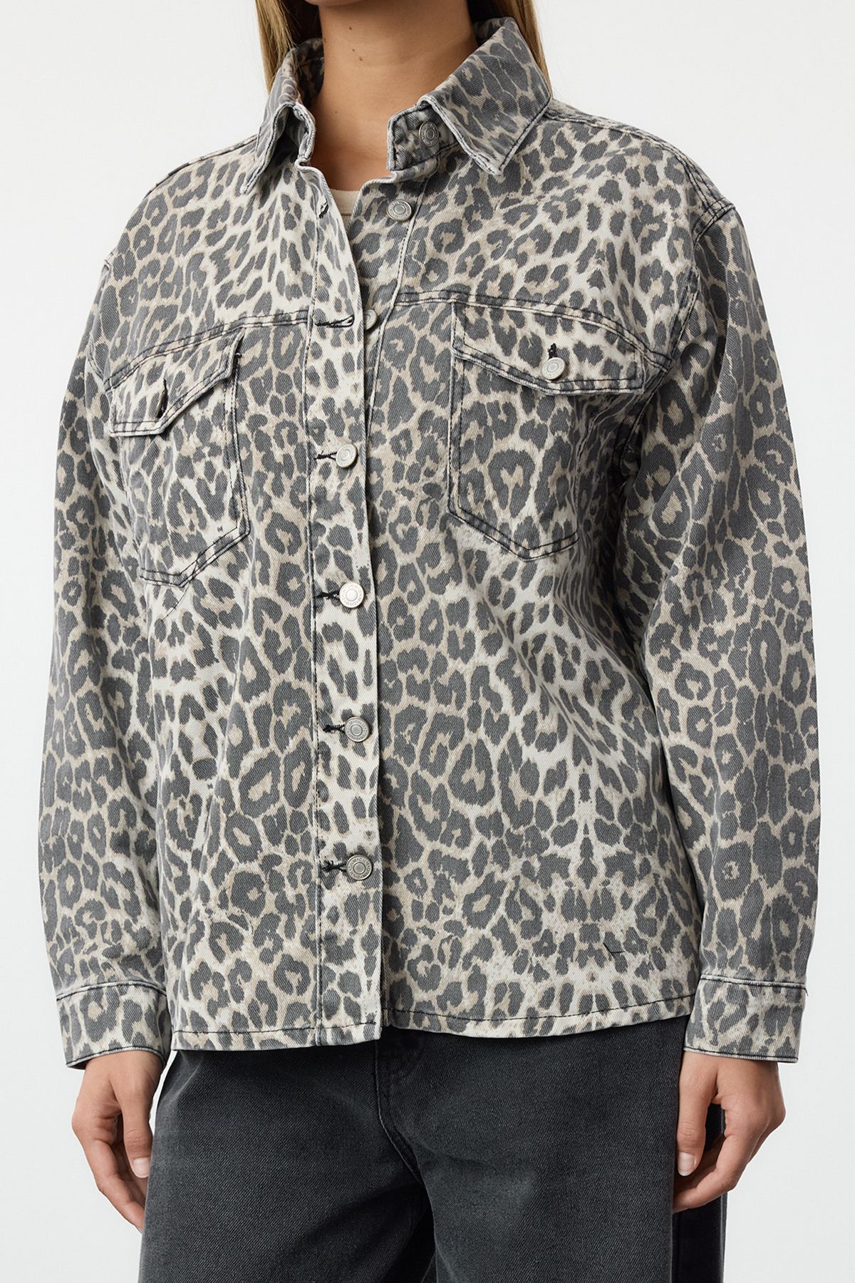 Trendyol Collection-Vícebarevná tkaná bunda se zvířecím leopardím vzorem TWOAW25BC00030 3