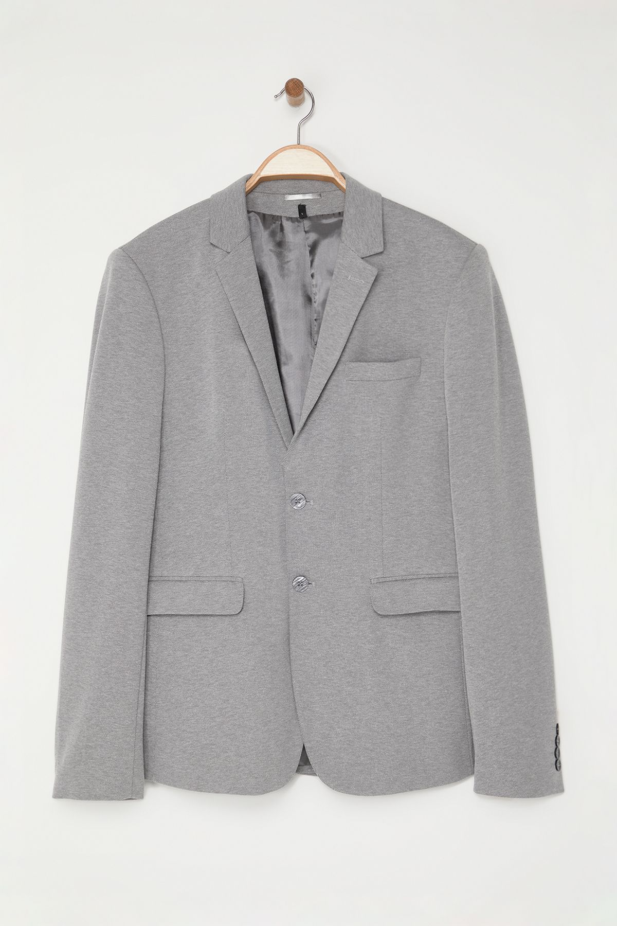 Trendyol Collection-Flexible and Comfortable Gray Blazer Jacket - Regular Fit, Textured Fabric Tmnaw22Ce0235 7