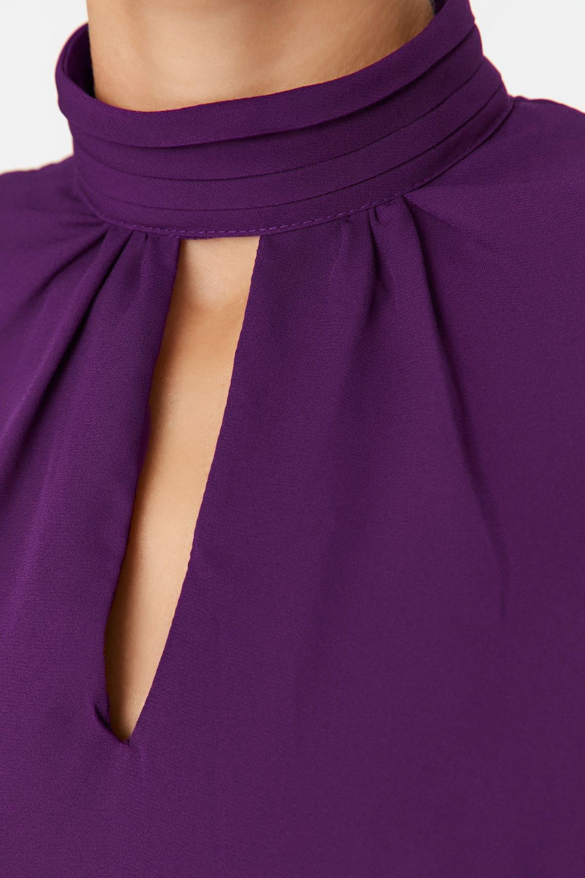 Trendyol Collection-Bluză țesută cu guler înalt prune TWOAW20BZ0462 4