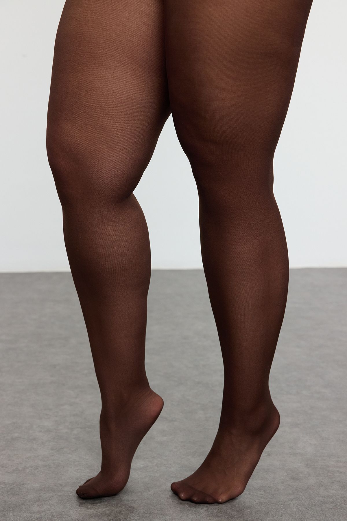 Trendyol Curve-Strumpfhose in Übergröße 40 Den - Ecru und Braun 2er-Pack Tbbaw23kc00004 5