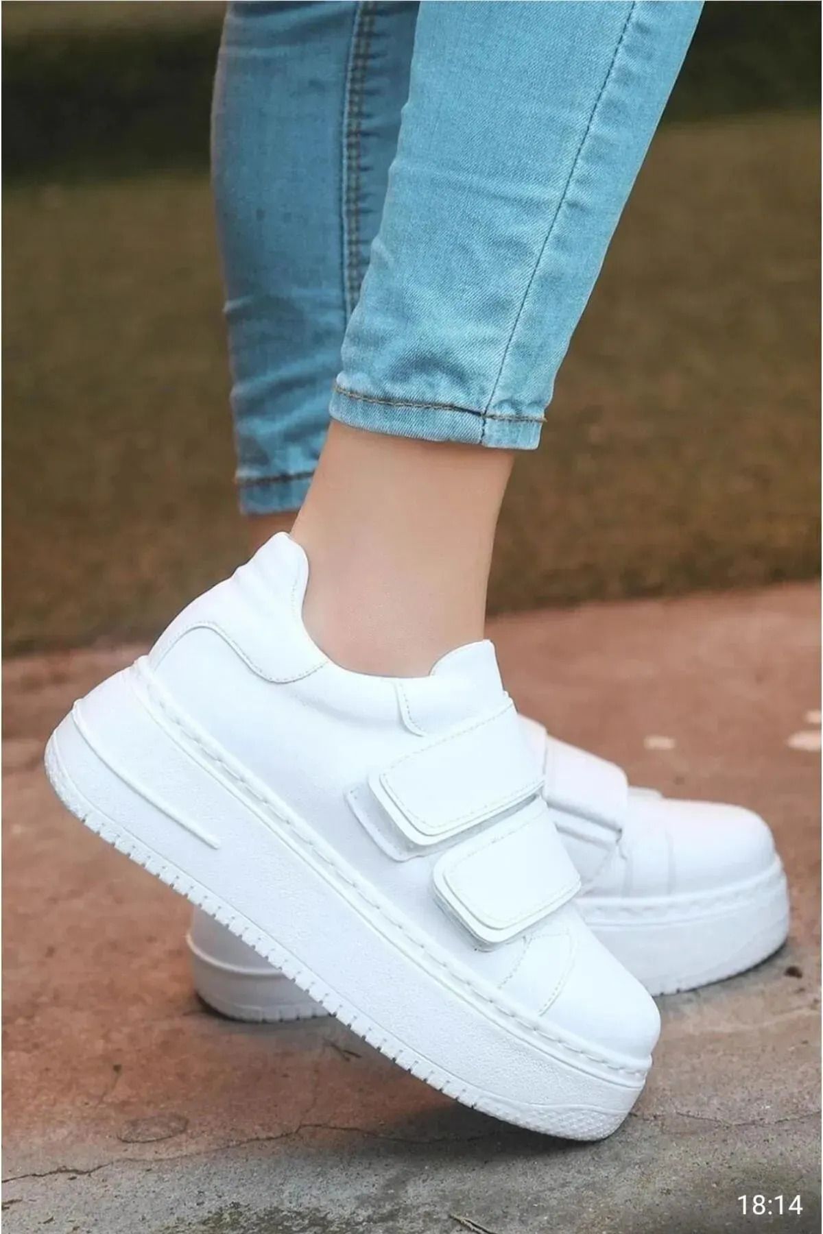 femmes bleu baskets montantes à double bande velcro et semelle épaisse pour femmes snekear