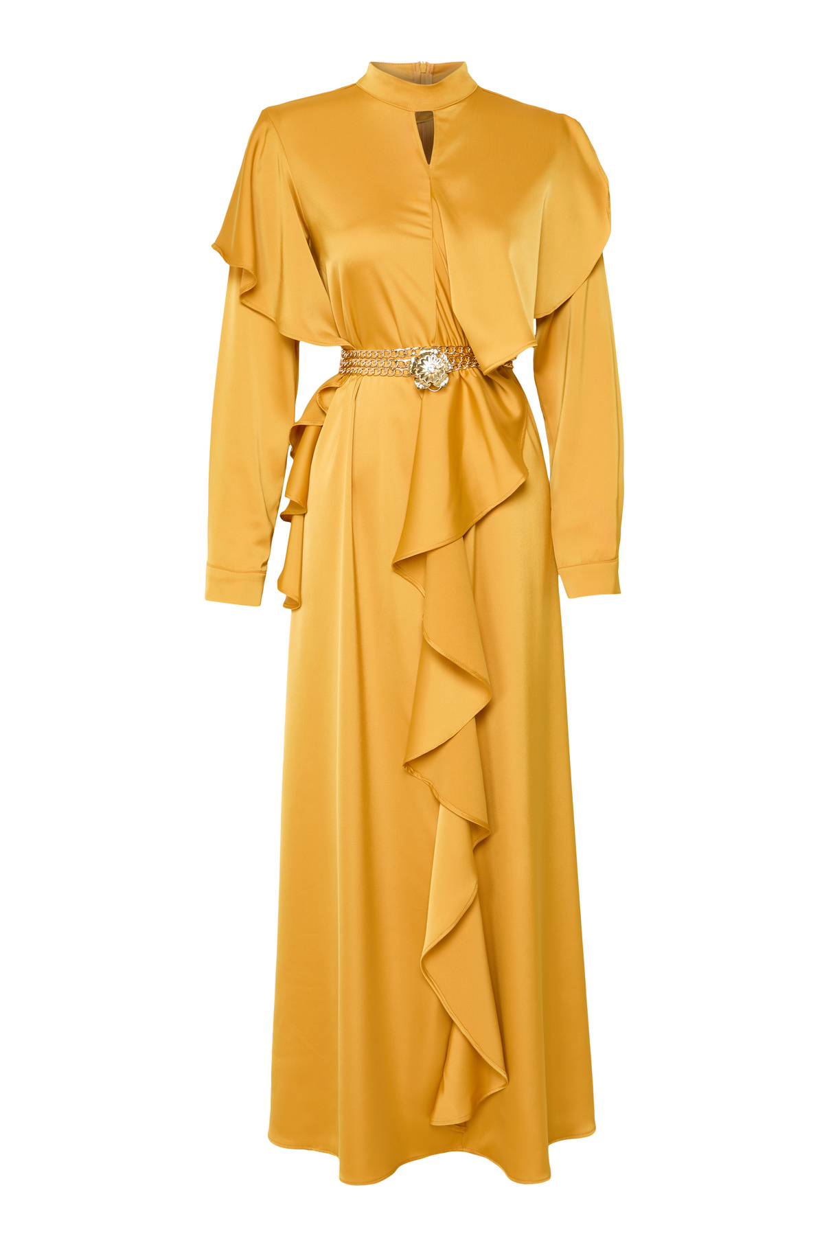 Trendyolmilla Modest Modest x AI Özel Koleksiyon Hardal Fırfırlı Saten ...