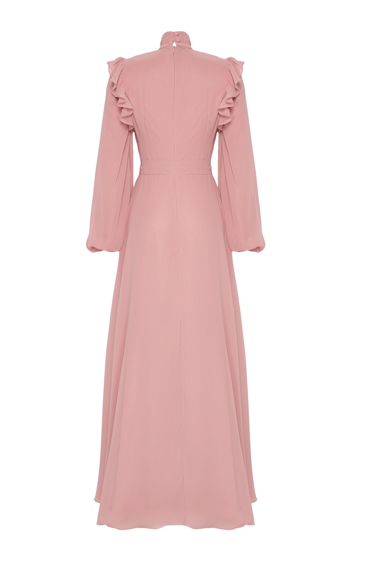 Trendyol Modest-Dusty Rose Chiffon-Abendkleid – Rüschendetails, TCTAW25DB00017 8
