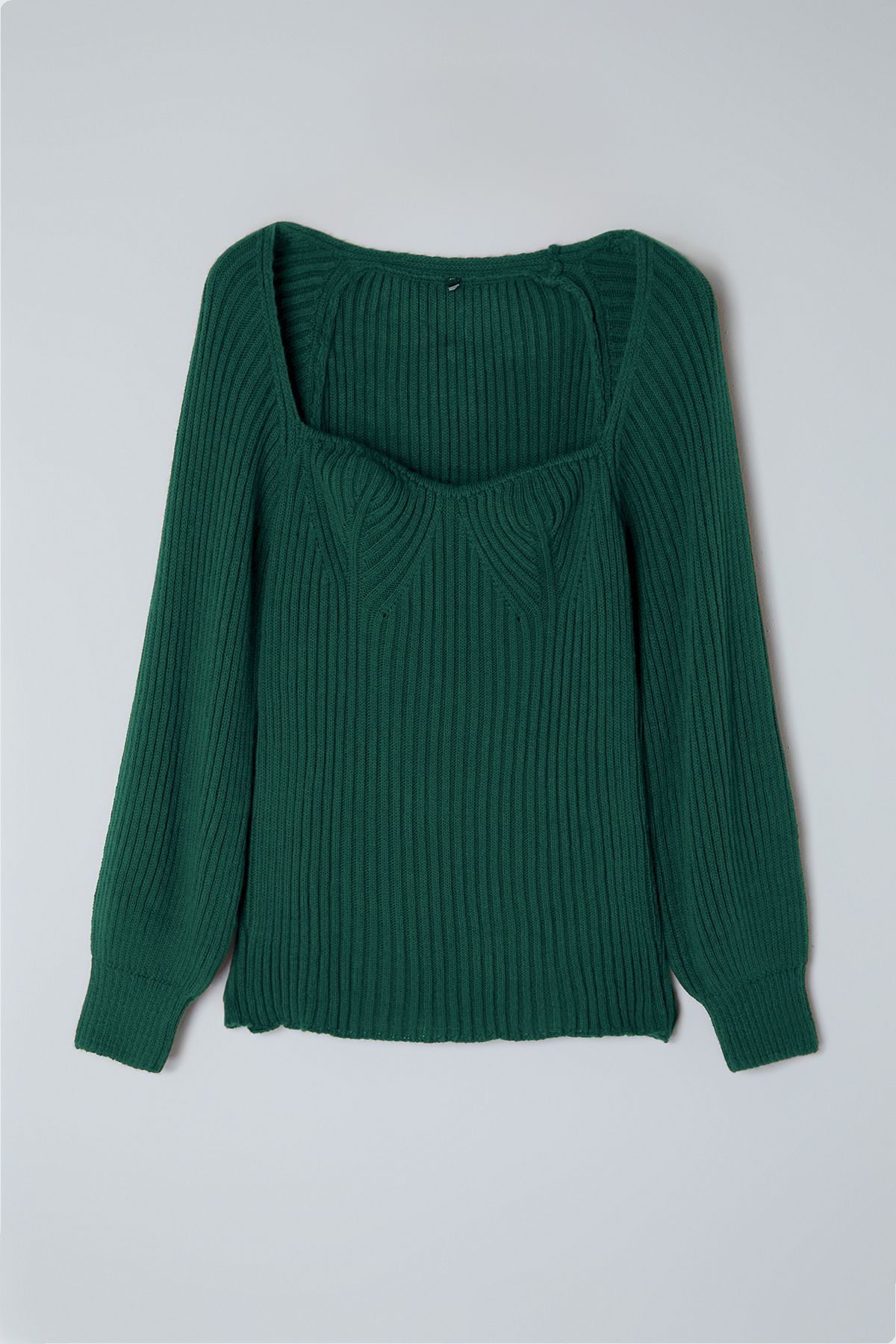 Trendyol Curve-Smaragdgrüner, gerippter Strickpullover mit Herzkragen TBBAW25AN00017 6