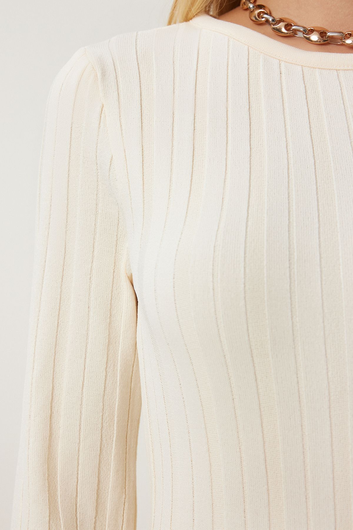 Happiness İstanbul-Women's Bone Belted Corded Long Knitwear Dress Kİ00108 5