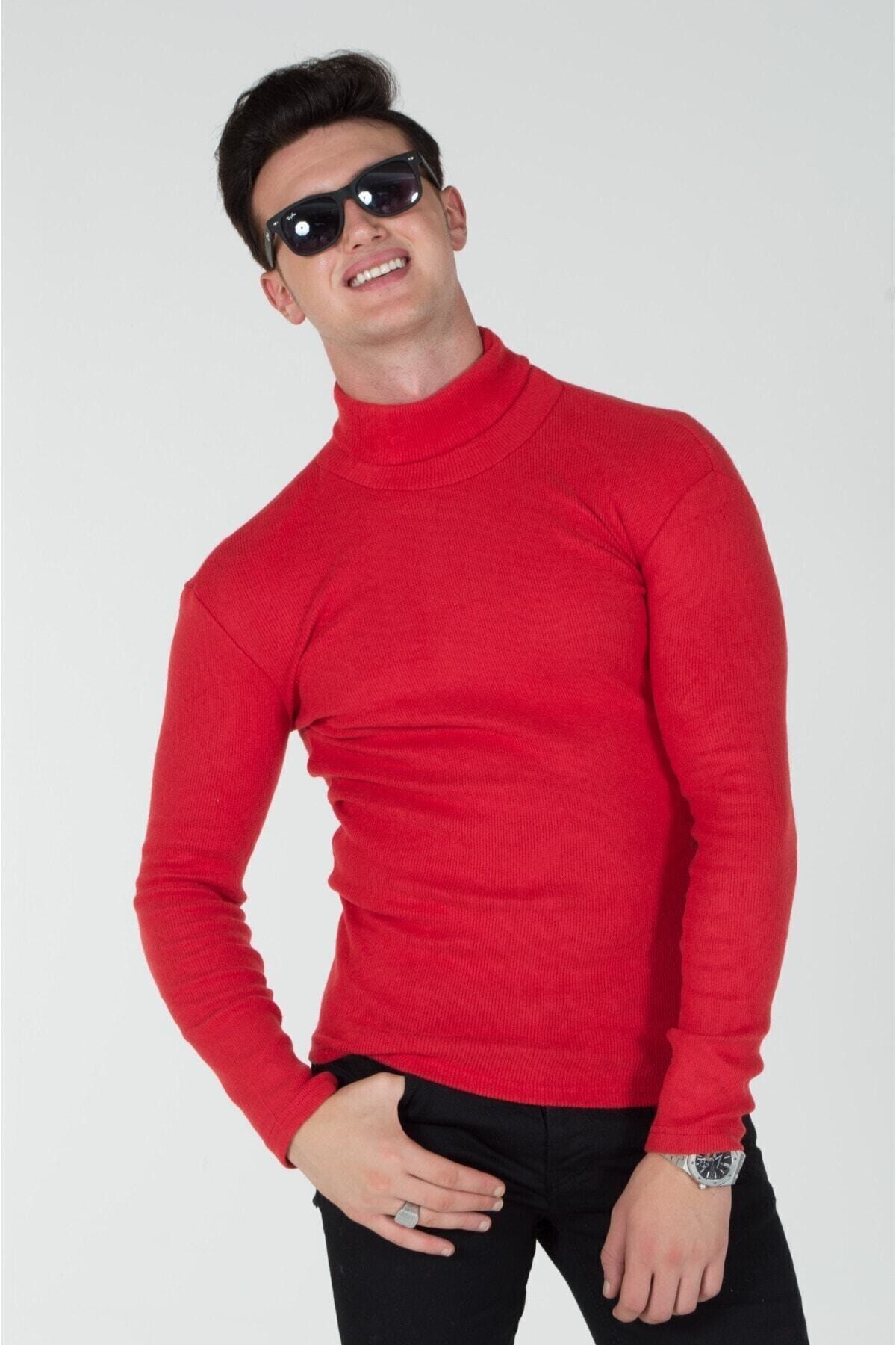 Bright red cheap turtleneck sweater