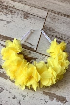 Sarı Şifon Çiçekli Kristal Işıltılı Mayo Bikini Üzeri Kombin Düğün Nikah Nişan Kına Gelin Tacı EHTC3063