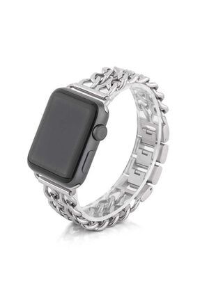 Apple Watch Se Gps 40mm Kordon Cowboy Loop Metal Zincir Gümüş Kordon Kayış Aks-Cowboy-030