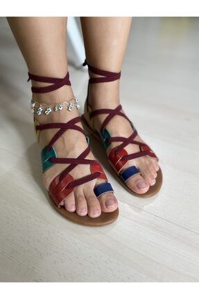 Kadın Ipli Renkli Hakiki Deri Sandalet infon