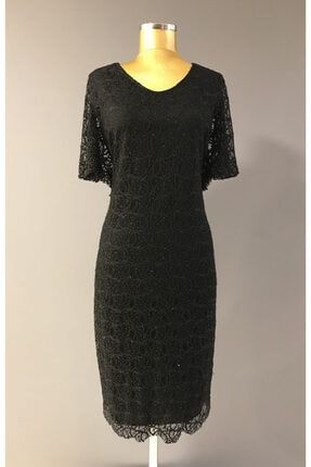 Açık Siyah Yarasa Kollu Sakallı Dantel Elbise K:55216/Açık Siyah PROTO 55216