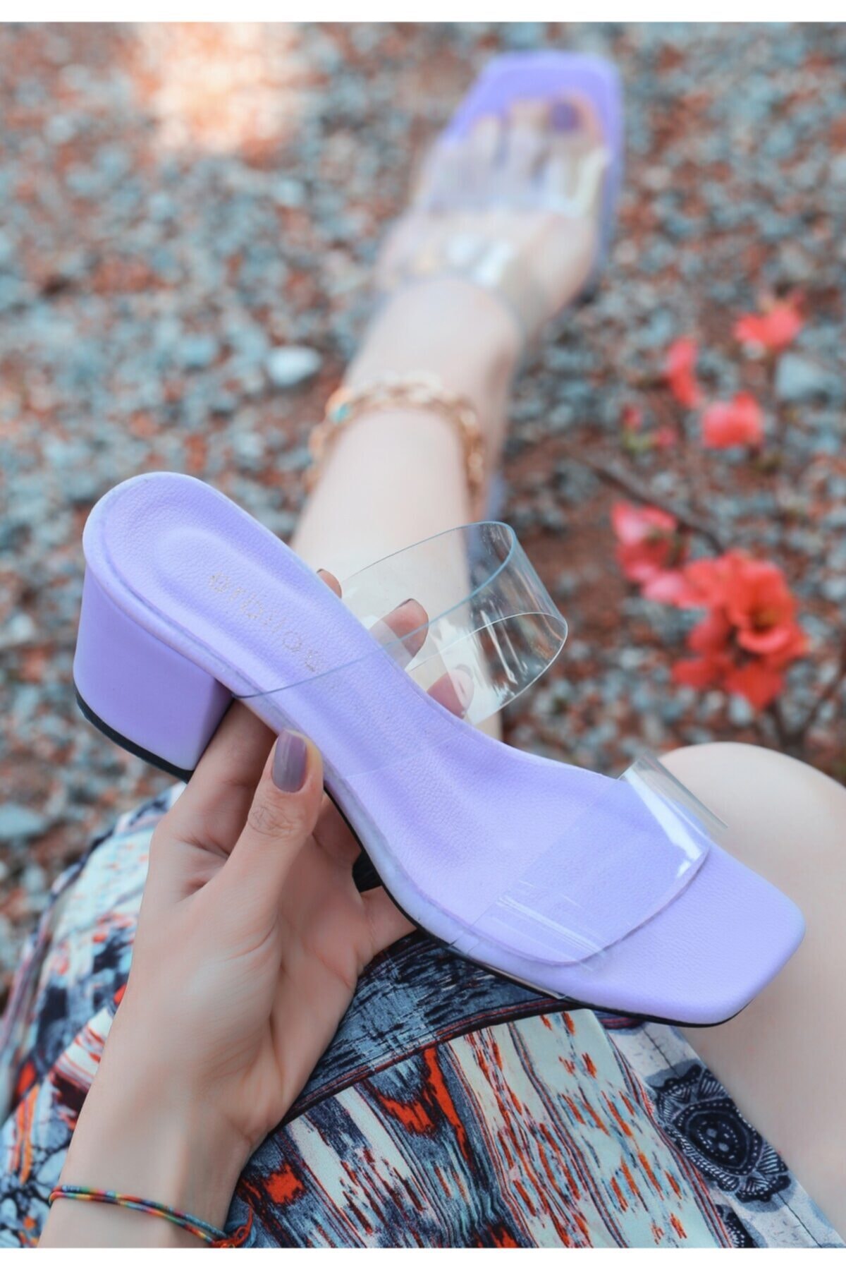 Kadın Silv Lila Cilt Topuklu Terlik