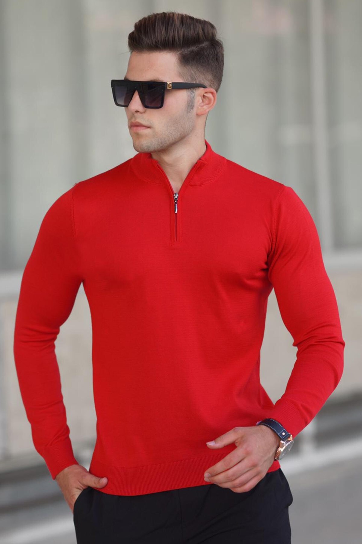 Madmext Pullover Rot Slim Fit Fast ausverkauft