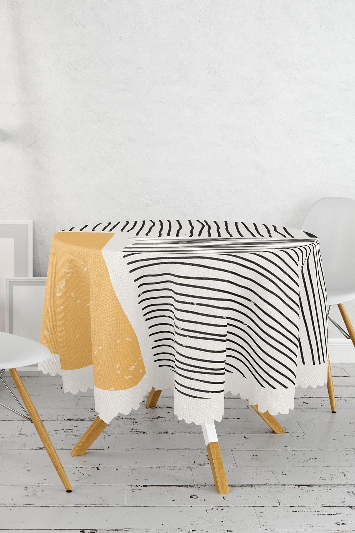 Realhomes-Digital Printed Round Tablecloth with Abstract Primitive Pattern Design - Diameter 140 cm 2