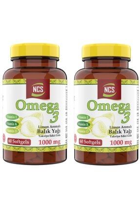 Limon Aromalı Omega 3 Balık Yağı 1000 Mg Vitamin D Vitamin K Vitamin E 60 Softgels 2 Adet ncs3332