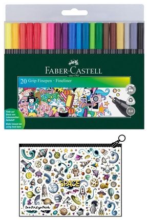 Faber Grip Finepen 0.4 Mm Keçe Kalem 20 Renk Set + Boyanabilir Kalem Kutu Space KRTKLB107839