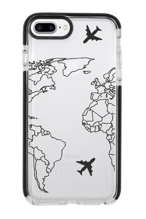 Iphone 7 Plus Uyumlu World Map Lines Candy Bumper Silikonlu Telefon Kılıfı MC7PCBTS133