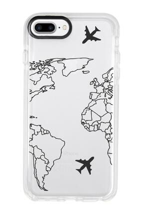 Iphone 8 Plus Uyumlu World Map Lines Candy Bumper Silikonlu Telefon Kılıfı MC8PCBTS133