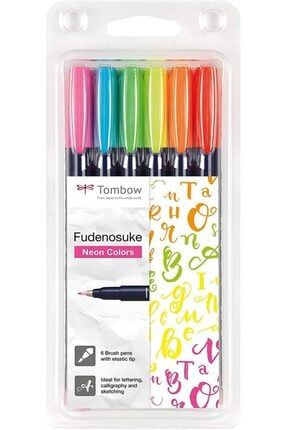 Fudenosuke Yeni Brush Pen 6'lı Fırça Uçlu Neon Kalem Set - Sert Uç özt.tombowfudenosuke.yeniset