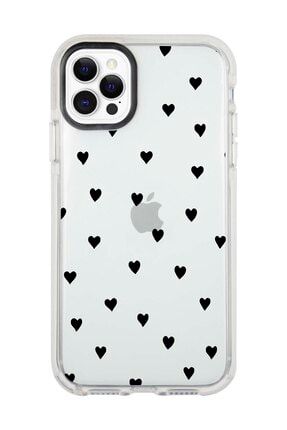 Iphone 11 Pro Max Beyaz Kenarlı Anti Shock Kalpler Desenli Telefon Kılıfı IP11PLK-067