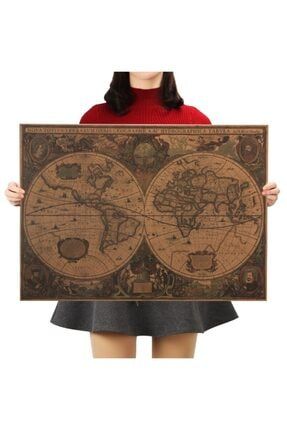 Eski Dünya Haritası Vintage Craft Poster -33x48cm CaphOldMap