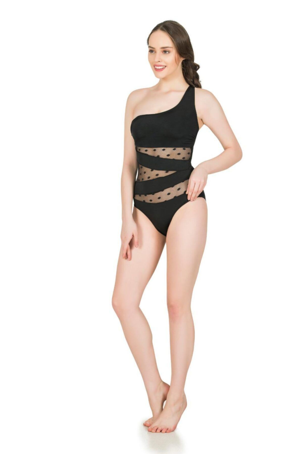SAILOR swimwear Women s Black One Shoulder Tulle Swimsuit Trendyol