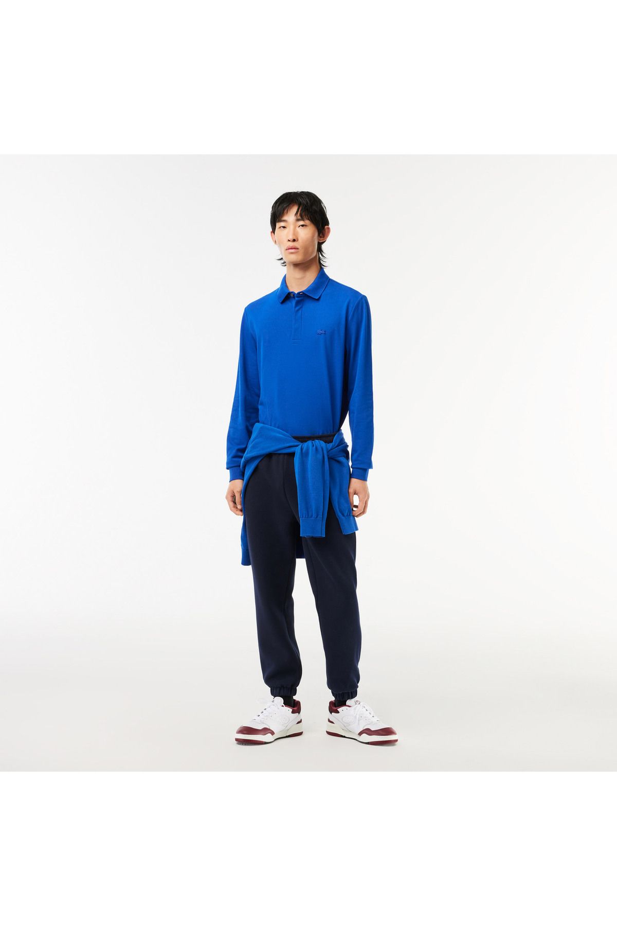 تی شرت یقه پولو آبی مردانه آستین بلند پاریس به طور منظم Lacoste