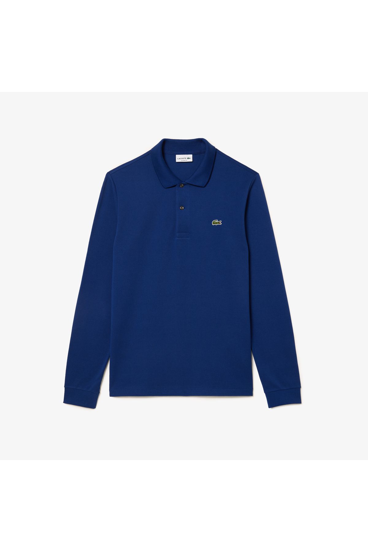 تی شرت یقه پولو آبی مردانه آستین بلند و مناسب کلاسیک L.12.12 چوگان تیره Lacoste