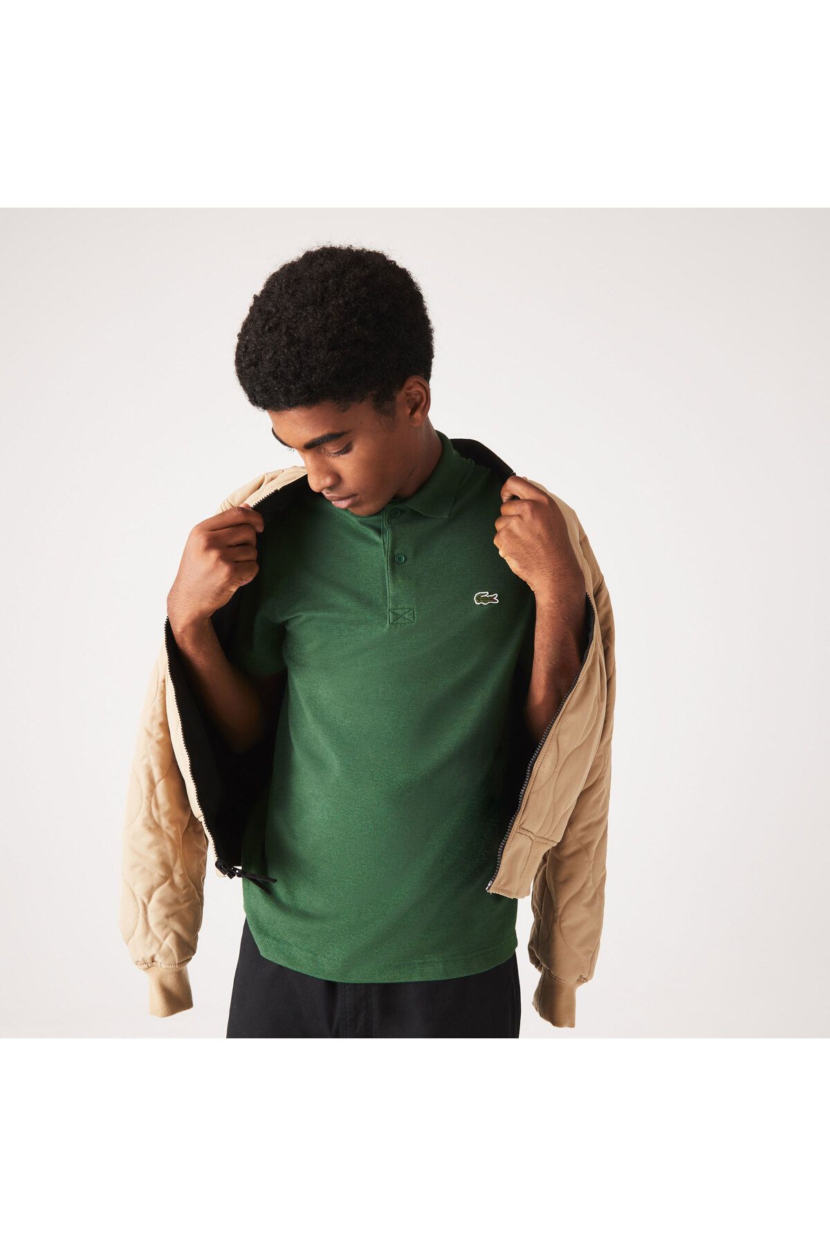 تی شرت یقه پولو سبز مردانه چوگان مناسب اورجینال Lacoste