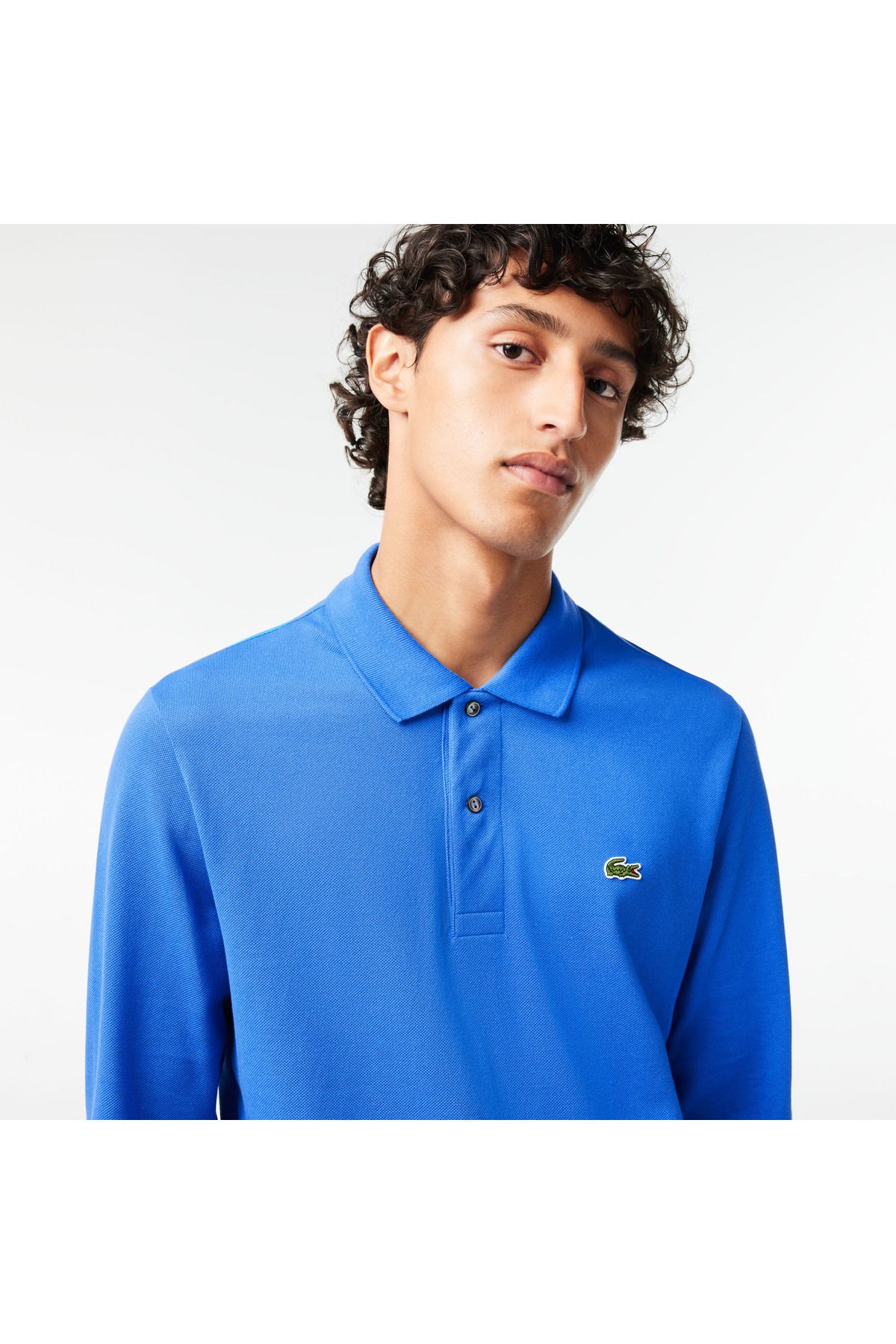 تی شرت یقه پولو مشکی مردانه آستین بلند کلاسیک L.12.12 چوگان آبی Lacoste