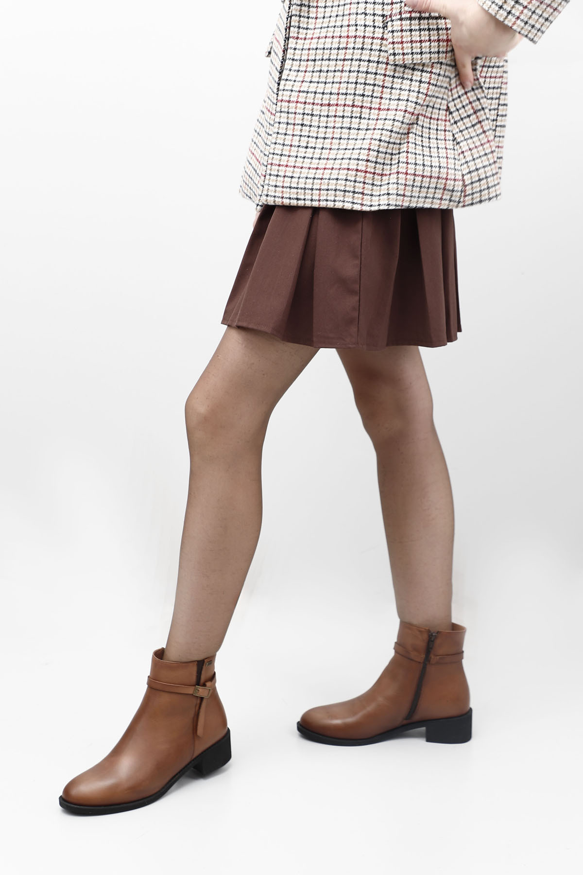 GÖNDERİ(R)-Braune, antike Damenstiefel aus echtem Leder mit Reißverschluss und dickem Absatz für Damen/Mädchen 2