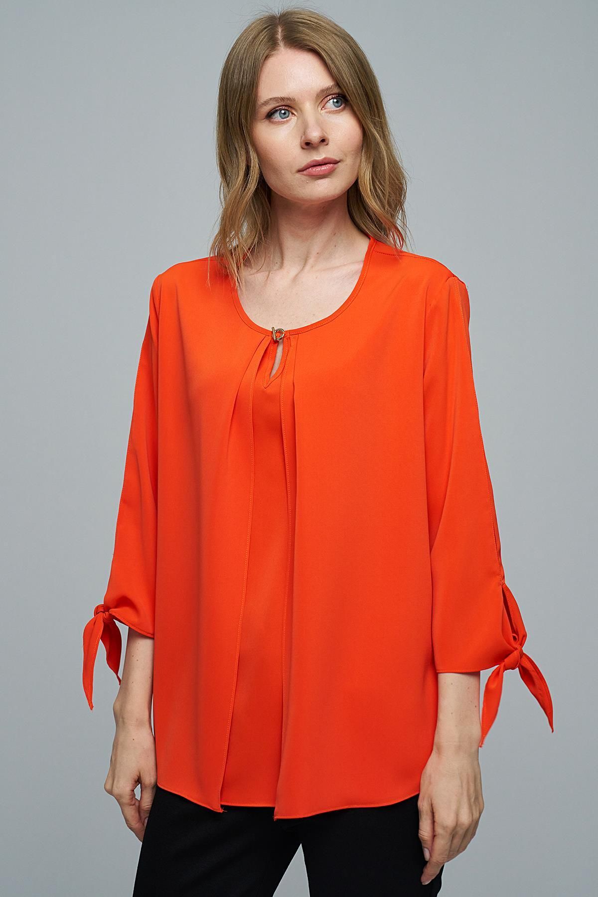 Journey-Blouse-O Neck, Front Pleat Detail, Sleeve Tie 4