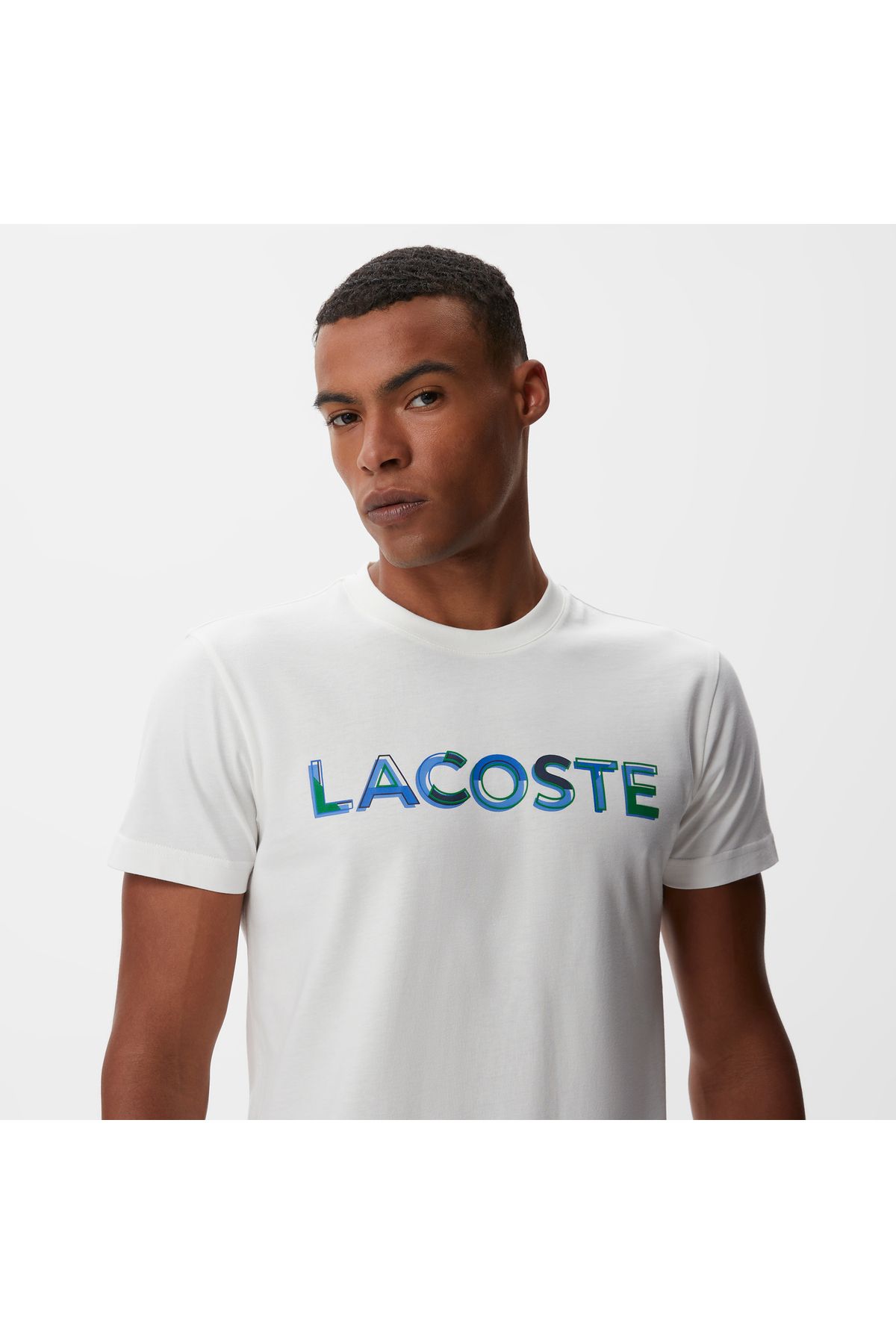 تی شرت نود مردانه یقه دوچرخه مناسب طرح دار ECRU Lacoste
