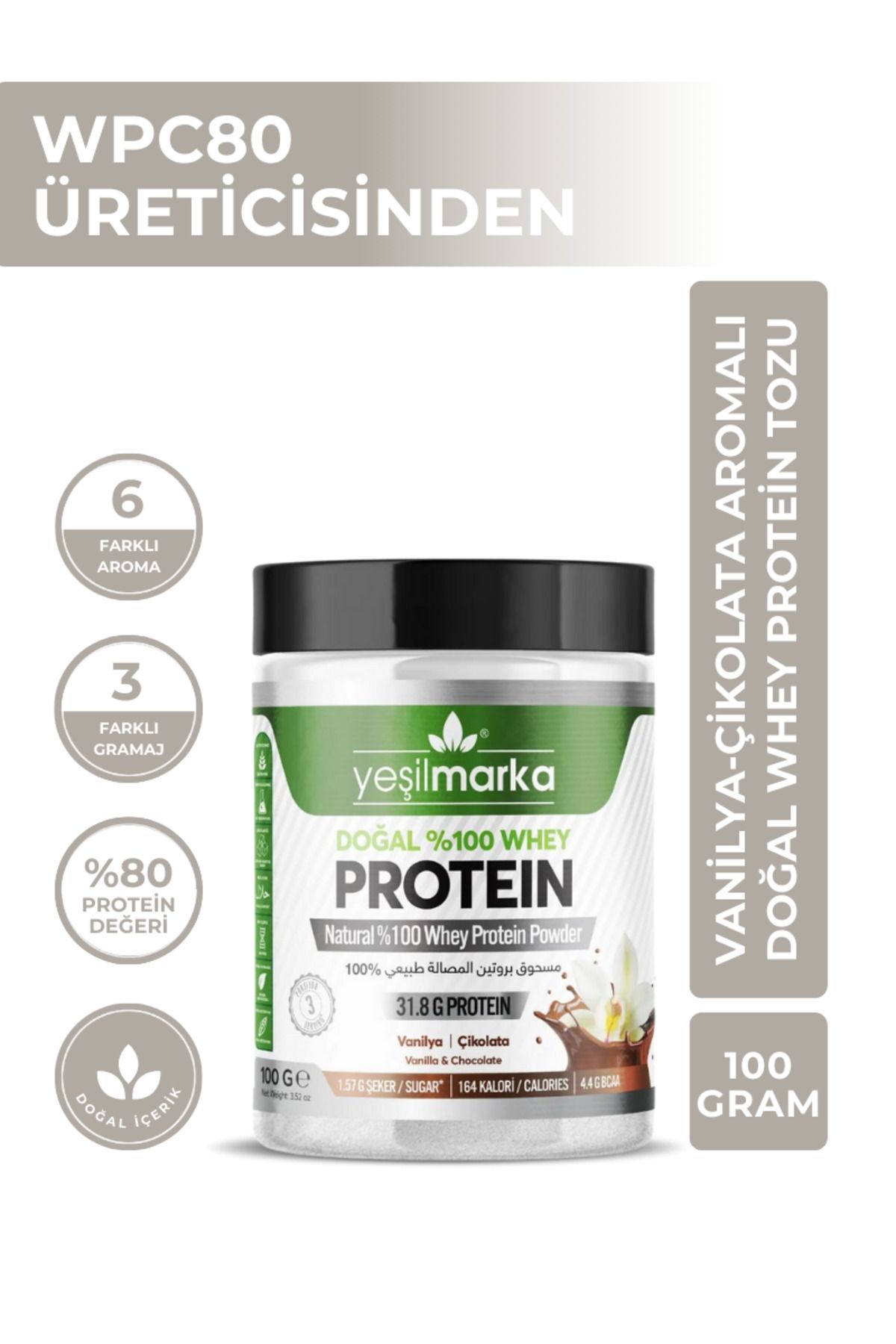 yeşilmarka Doğal Whey Protein Tozu - Vanilya / Kakao 100 g